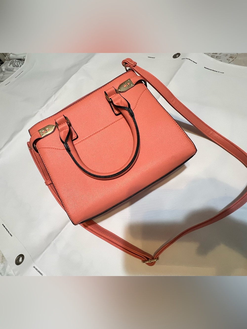 Coral Structured Satchel Handbag with Removable Shoulder Strap (NWOT)